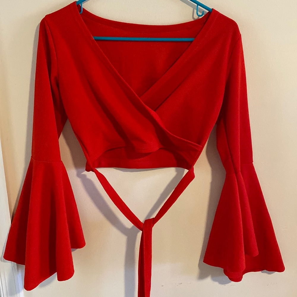 Red Long Sleeve Crop